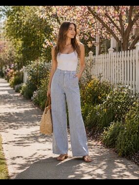 H&M Blue and White Pinstripe Casual Jeans